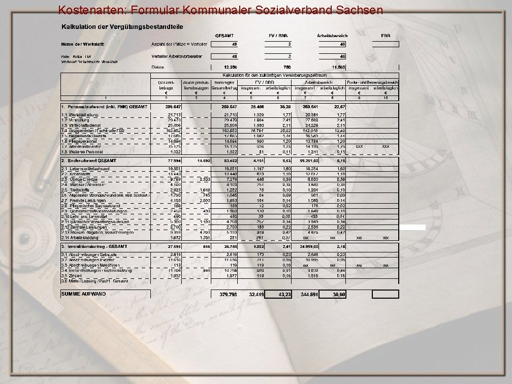 Kostenarten: Formular Kommunaler Sozialverband Sachsen 