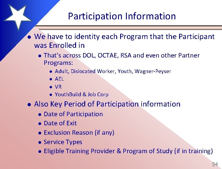 Participation Information l We have to identity each Program that the Participant was Enrolled