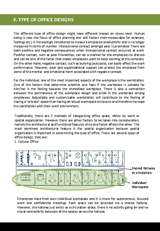 3. TYPE OF OFFICE DESIGNS The different type of office design might have different