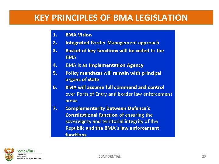 KEY PRINCIPLES OF BMA LEGISLATION 1. 2. 3. 4. 5. 6. 7. BMA Vision