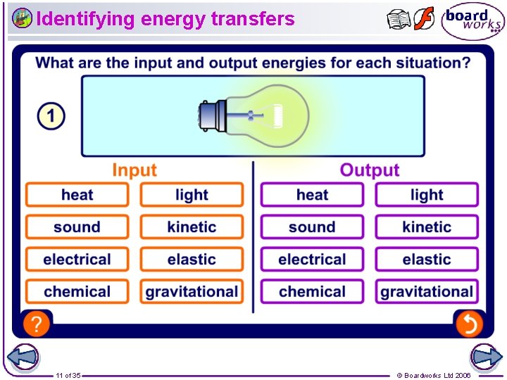 Identifying energy transfers 11 of 35 © Boardworks Ltd 2006 