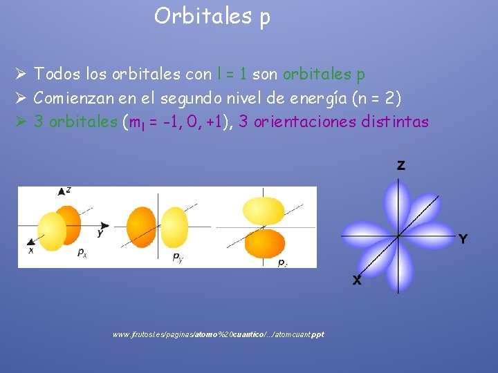 Orbitales p Ø Todos los orbitales con l = 1 son orbitales p Ø
