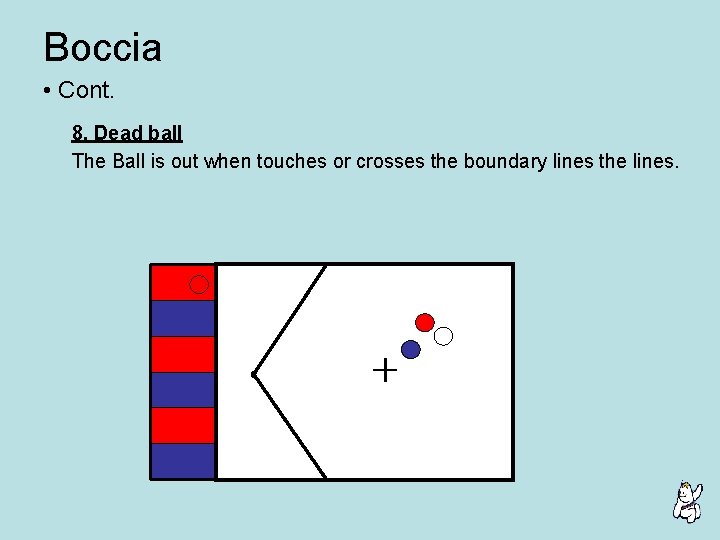 Boccia • Cont. 8. Dead ball The Ball is out when touches or crosses