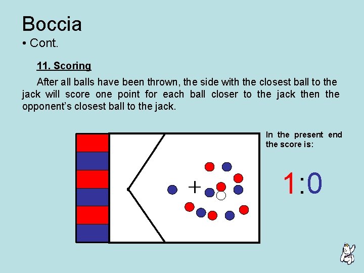 Boccia • Cont. 11. Scoring After all balls have been thrown, the side with