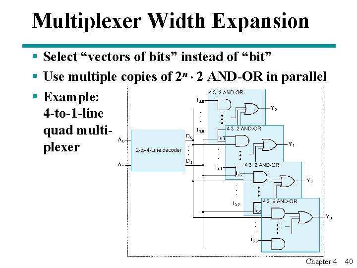 Multiplexer Width Expansion § Select “vectors of bits” instead of “bit” § Use multiple