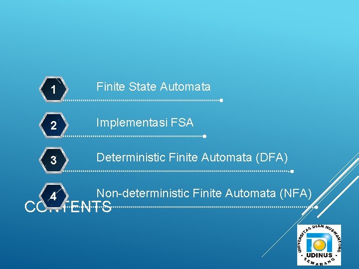 1 Finite State Automata 2 Implementasi FSA 3 Deterministic Finite Automata (DFA) 4 Non-deterministic