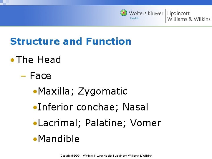 Structure and Function • The Head – Face • Maxilla; Zygomatic • Inferior conchae; Structure and Function • The Head – Face • Maxilla; Zygomatic • Inferior conchae;