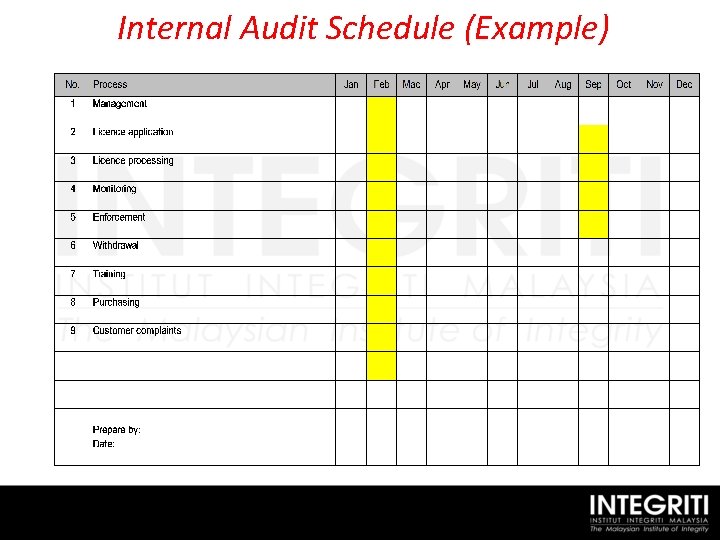 Internal Audit Schedule (Example) 