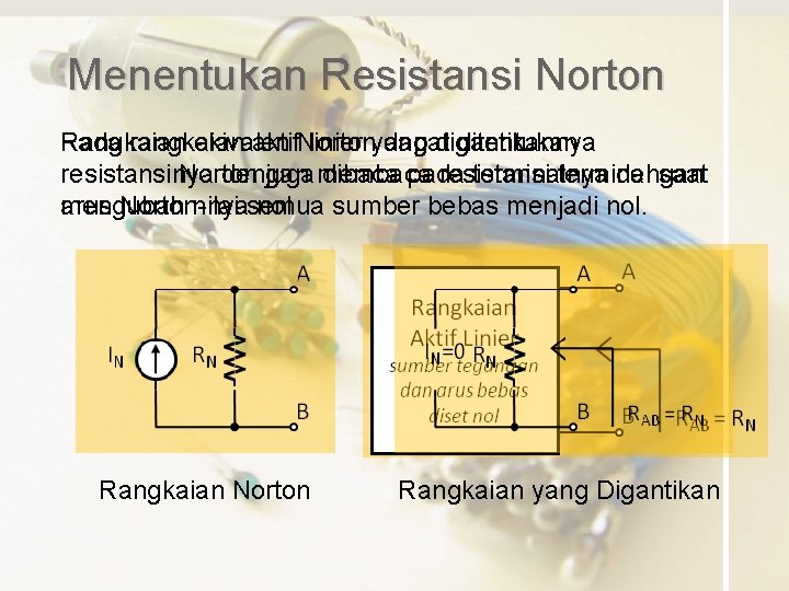 Menentukan Resistansi Norton Pada rangkaian Rangkaian ekivalen aktif. Norton linier yang dapat digantikannya ditentukan