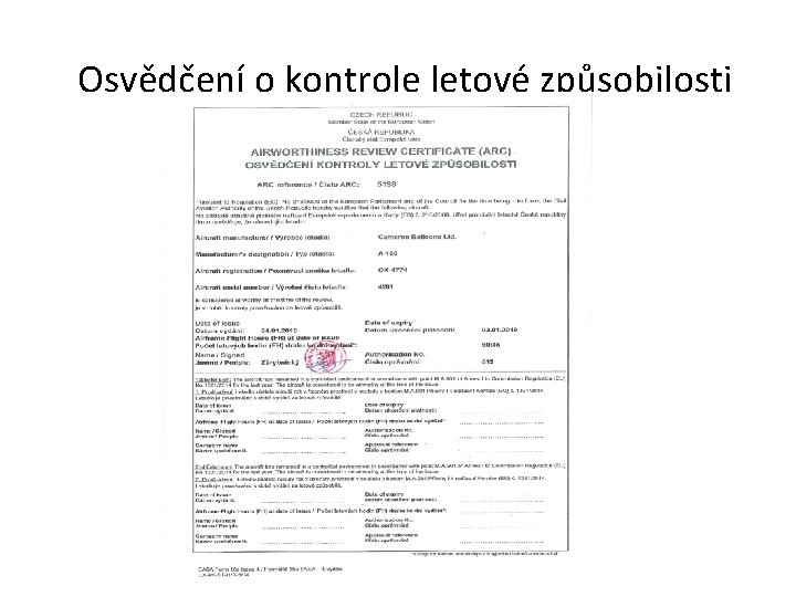 Osvědčení o kontrole letové způsobilosti 