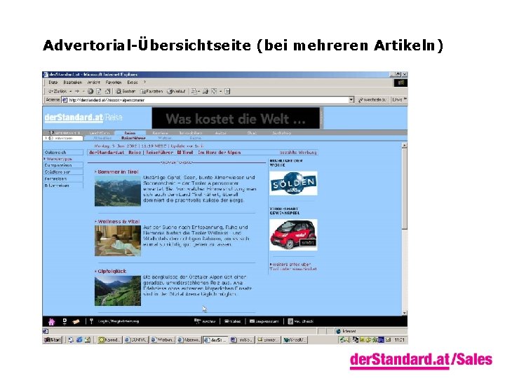 Advertorial-Übersichtseite (bei mehreren Artikeln) 