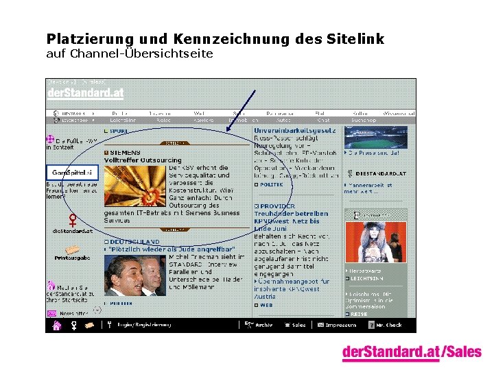 Platzierung und Kennzeichnung des Sitelink auf Channel-Übersichtseite 