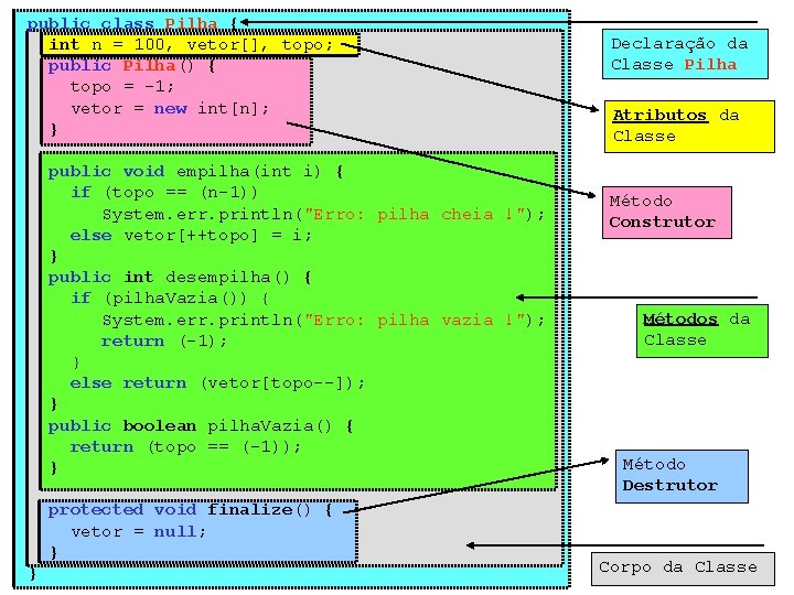 public class Pilha { int n = 100, vetor[], topo; public Pilha() { topo