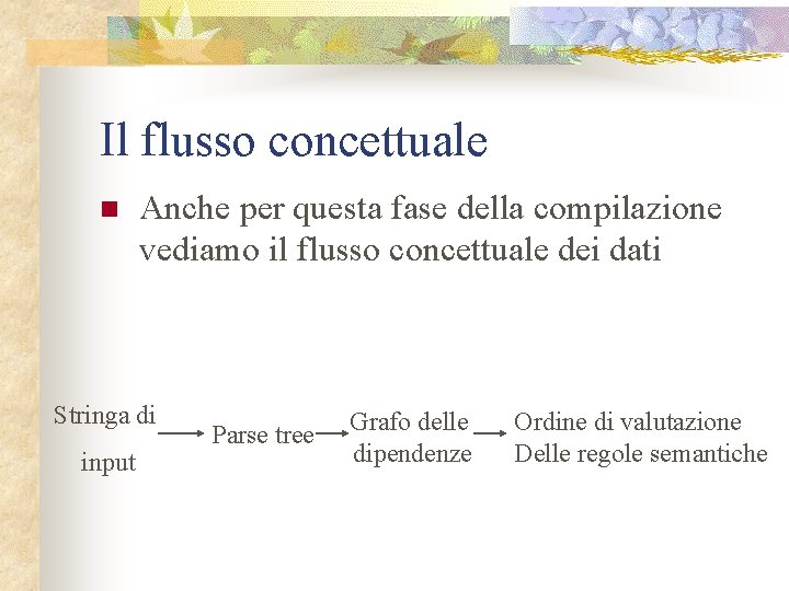 Il flusso concettuale n Anche per questa fase della compilazione vediamo il flusso concettuale