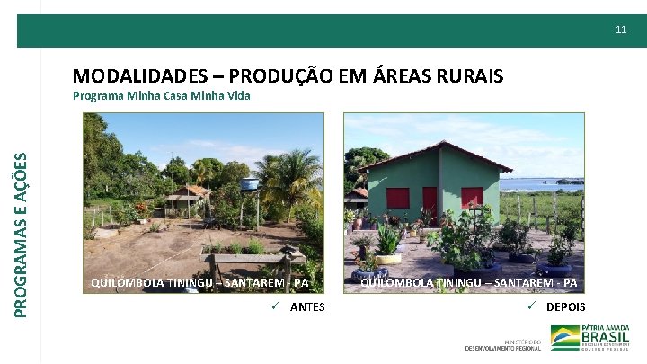 11 MODALIDADES – PRODUÇÃO EM ÁREAS RURAIS PROGRAMAS E AÇÕES Programa Minha Casa Minha