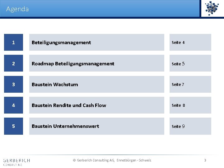 Agenda 1 Beteiligungsmanagement Seite 4 2 Roadmap Beteiligungsmanagement Seite 5 3 Baustein Wachstum Seite