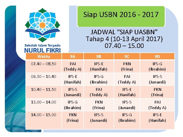 Siap USBN 2016 - 2017 JADWAL “SIAP UASBN” Tahap 4 (10 -13 April 2017)