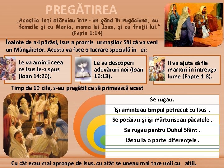 PREGĂTIREA „Aceştia toţi stăruiau într‐un gând în rugăciune, cu femeile şi cu Maria, mama