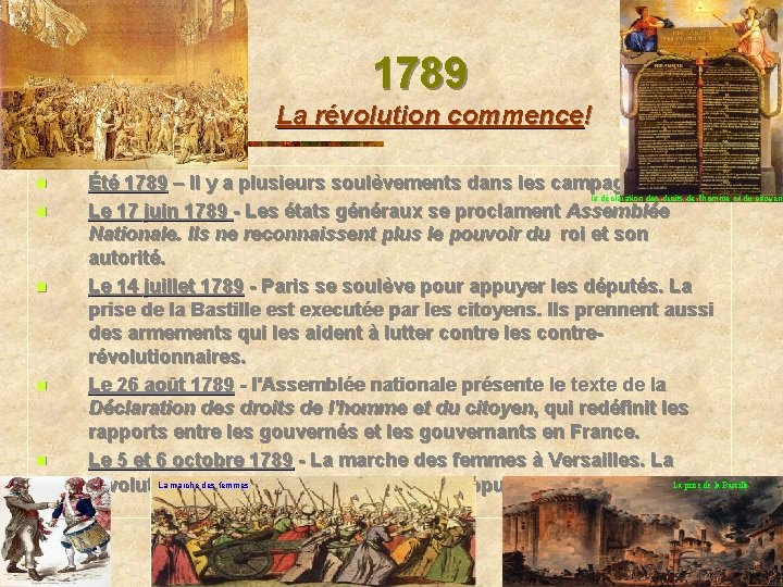 1789 La révolution commence! n n n Été 1789 – Il y a plusieurs