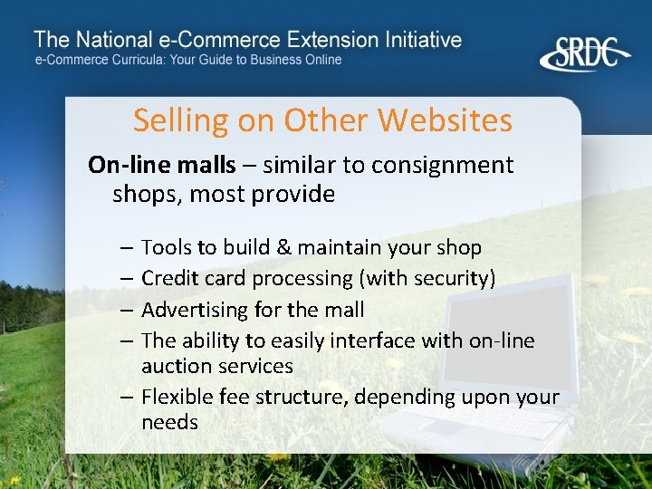 Selling on Other Websites On-line malls – similar to consignment shops, most provide –