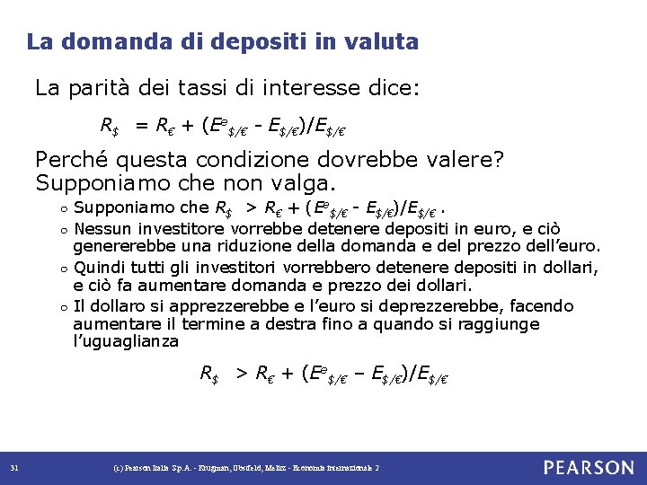 La domanda di depositi in valuta La parità dei tassi di interesse dice: R$