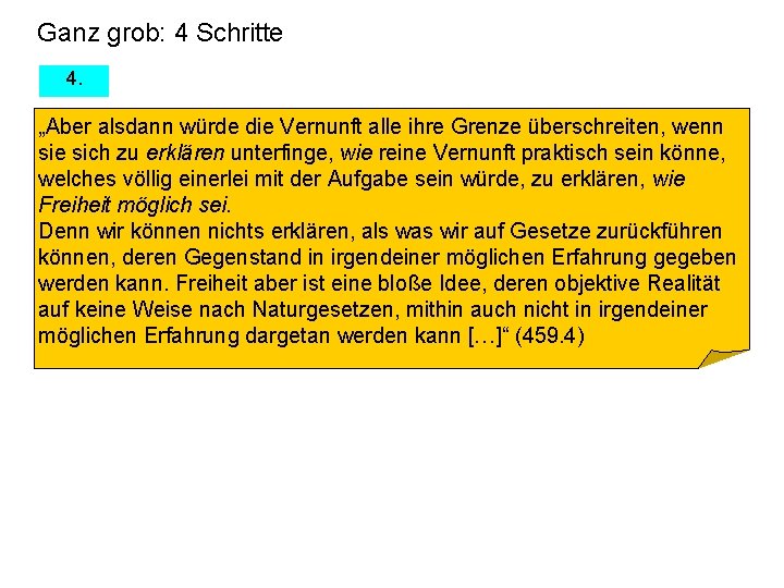 Ganz grob: 4 Schritte 4. „Aber alsdann würde die Vernunft alle ihre Grenze überschreiten,