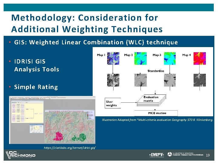 Methodology: Consideration for Additional Weighting Techniques • GIS: Weighted Linear Combination (WLC) technique •