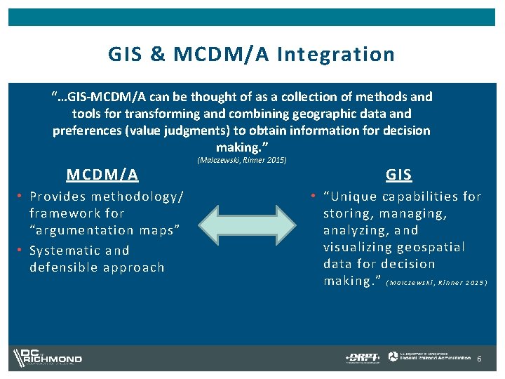 GIS & MCDM/A Integration “…GIS-MCDM/A can be thought of as a collection of methods