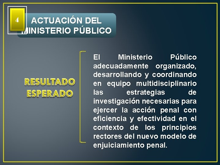ACTUACIÓN DEL MINISTERIO PÚBLICO El Ministerio Público adecuadamente organizado, desarrollando y coordinando en equipo