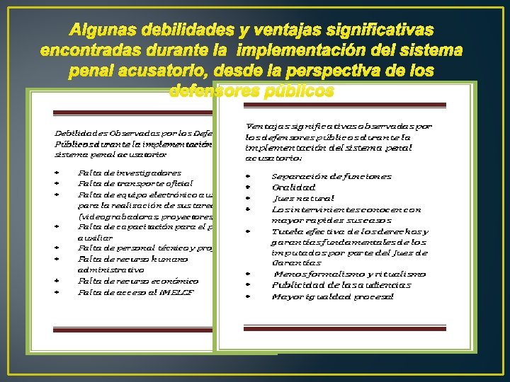 Algunas debilidades y ventajas significativas encontradas durante la implementación del sistema penal acusatorio, desde