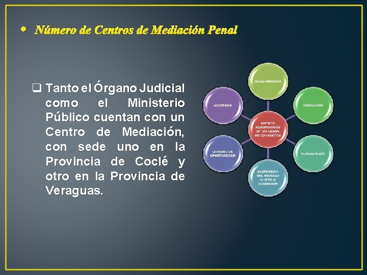  Número de Centros de Mediación Penal q Tanto el Órgano Judicial como el