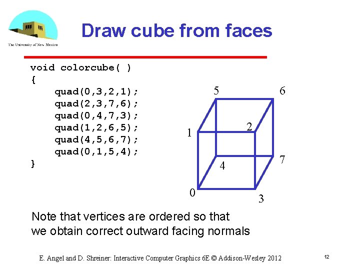 Draw cube from faces void colorcube( ) { quad(0, 3, 2, 1); quad(2, 3,