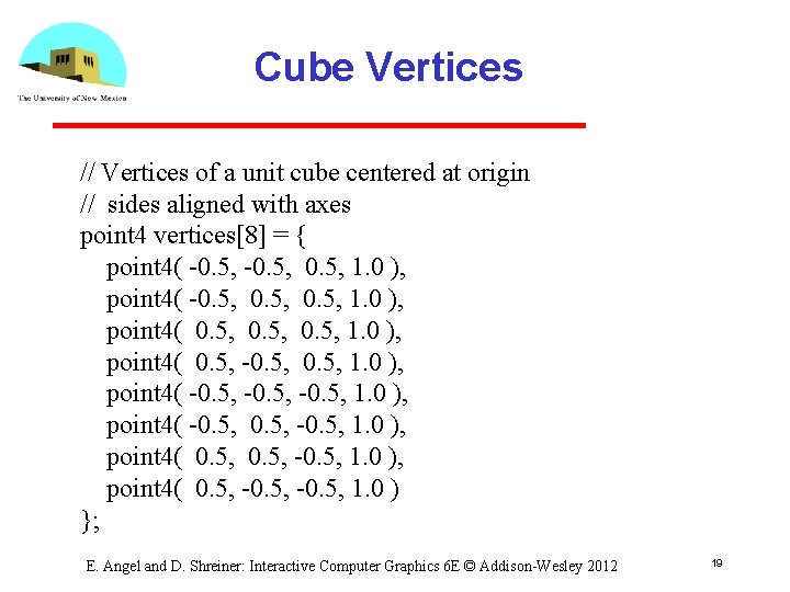 Cube Vertices // Vertices of a unit cube centered at origin // sides aligned