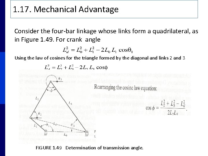 1. 17. Mechanical Advantage Consider the four bar linkage whose links form a quadrilateral,