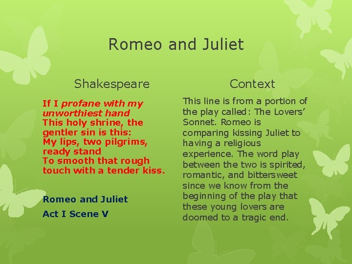 Romeo and Juliet Shakespeare If I profane with my unworthiest hand This holy shrine,