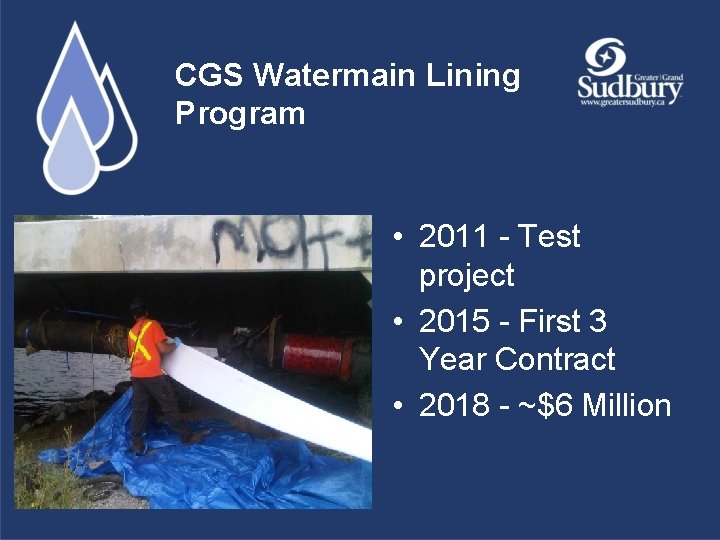 CGS Watermain Lining Program • 2011 - Test project • 2015 - First 3