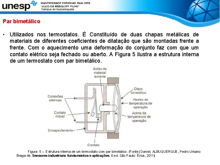 Par bimetálico • Utilizados nos termostatos. É Constituído de duas chapas metálicas de materiais