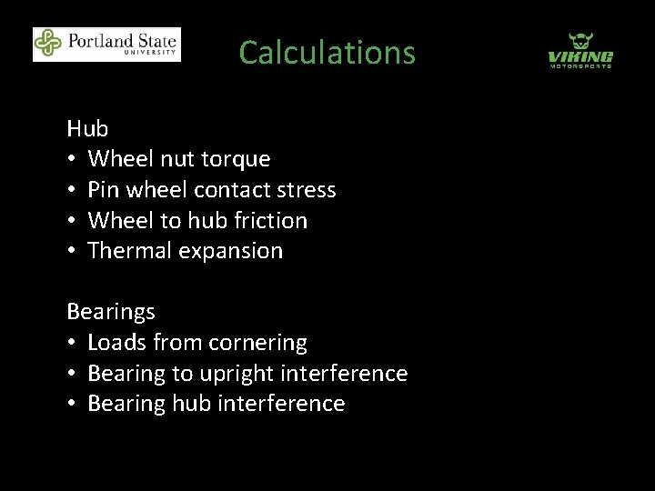 Calculations Hub • Wheel nut torque • Pin wheel contact stress • Wheel to