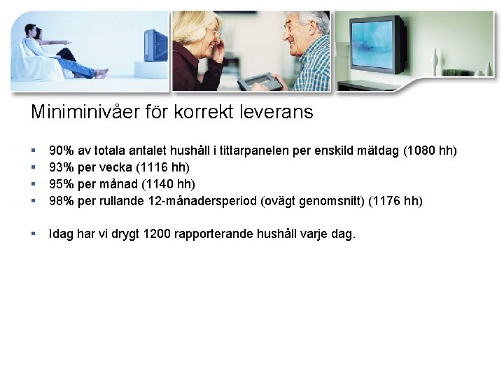 Miniminivåer för korrekt leverans § § 90% av totala antalet hushåll i tittarpanelen per