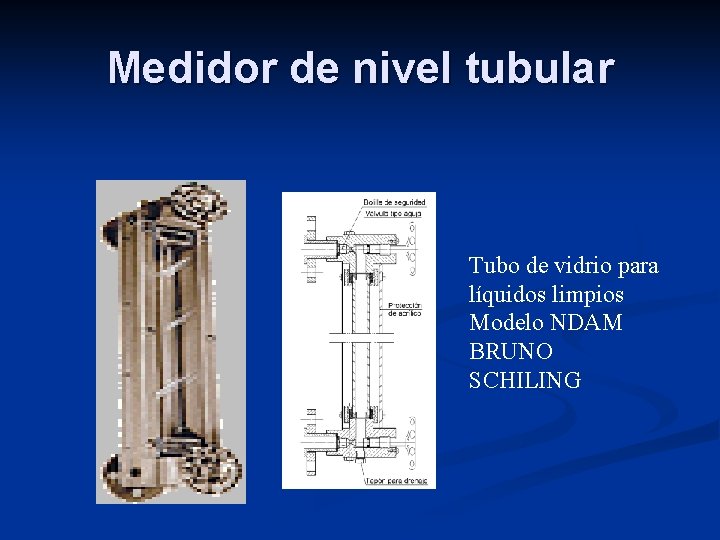 Medidor de nivel tubular Tubo de vidrio para líquidos limpios Modelo NDAM BRUNO SCHILING