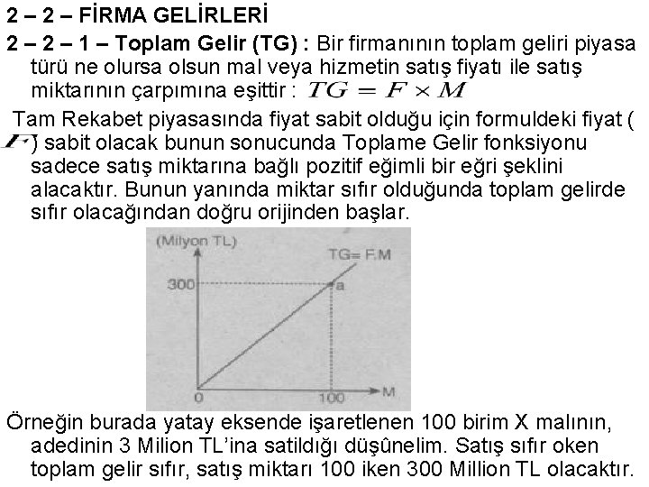 2 – FİRMA GELİRLERİ 2 – 1 – Toplam Gelir (TG) : Bir firmanının