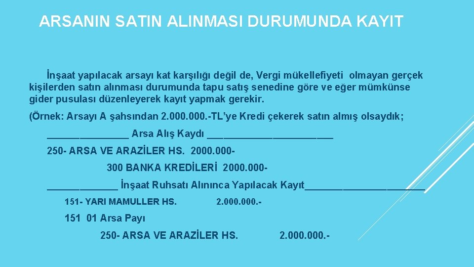 ARSANIN SATIN ALINMASI DURUMUNDA KAYIT İnşaat yapılacak arsayı kat karşılığı değil de, Vergi mükellefiyeti
