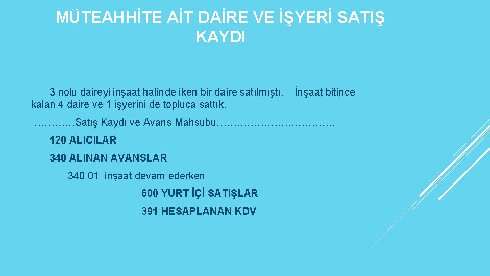 MÜTEAHHİTE AİT DAİRE VE İŞYERİ SATIŞ KAYDI 3 nolu daireyi inşaat halinde iken bir