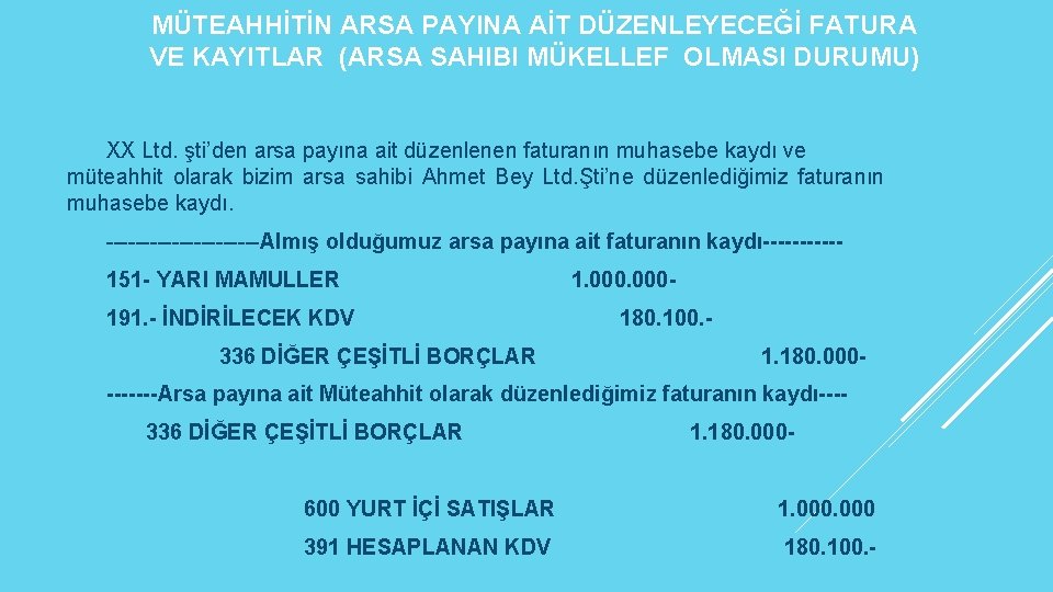 MÜTEAHHİTİN ARSA PAYINA AİT DÜZENLEYECEĞİ FATURA VE KAYITLAR (ARSA SAHIBI MÜKELLEF OLMASI DURUMU) XX