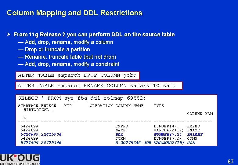 Column Mapping and DDL Restrictions Ø From 11 g Release 2 you can perform Column Mapping and DDL Restrictions Ø From 11 g Release 2 you can perform