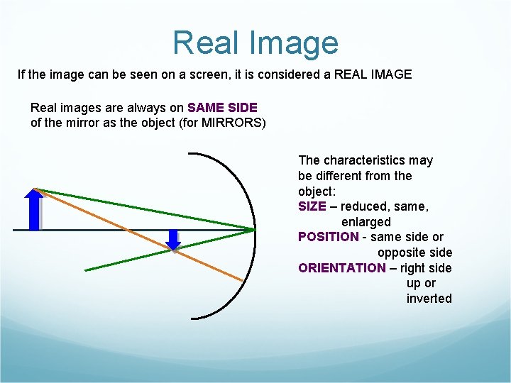 Real Image If the image can be seen on a screen, it is considered