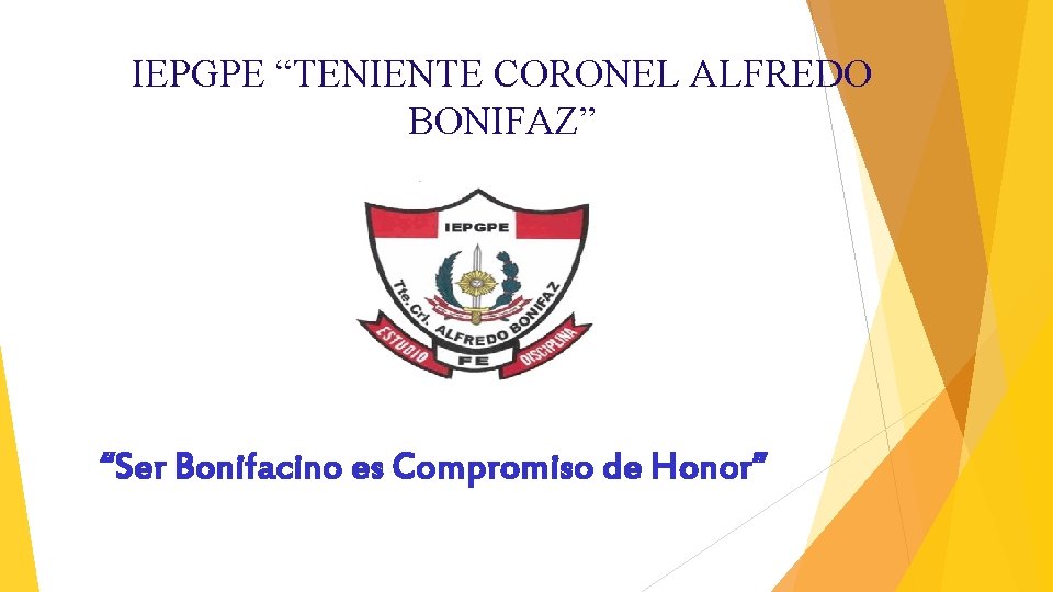 IEPGPE “TENIENTE CORONEL ALFREDO BONIFAZ” “Ser Bonifacino es Compromiso de Honor” 