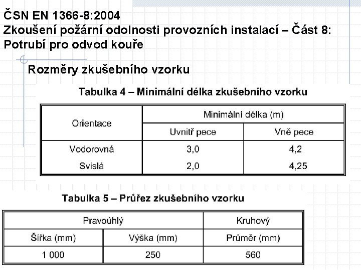 ČSN EN 1366 -8: 2004 Zkoušení požární odolnosti provozních instalací – Část 8: Potrubí