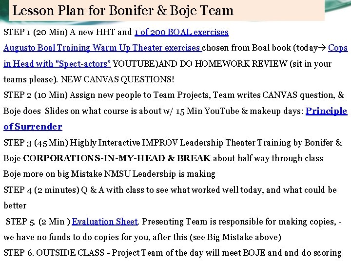 Lesson Plan for Bonifer & Boje Team STEP 1 (20 Min) A new HHT