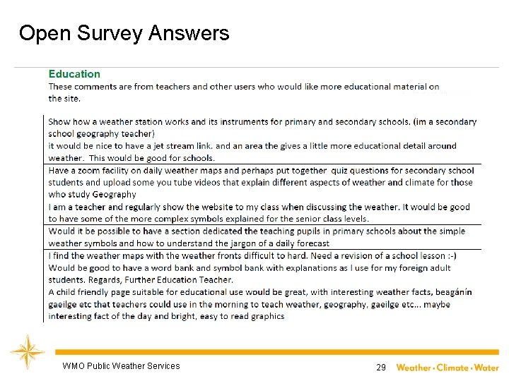 Open Survey Answers WMO Public Weather Services 29 